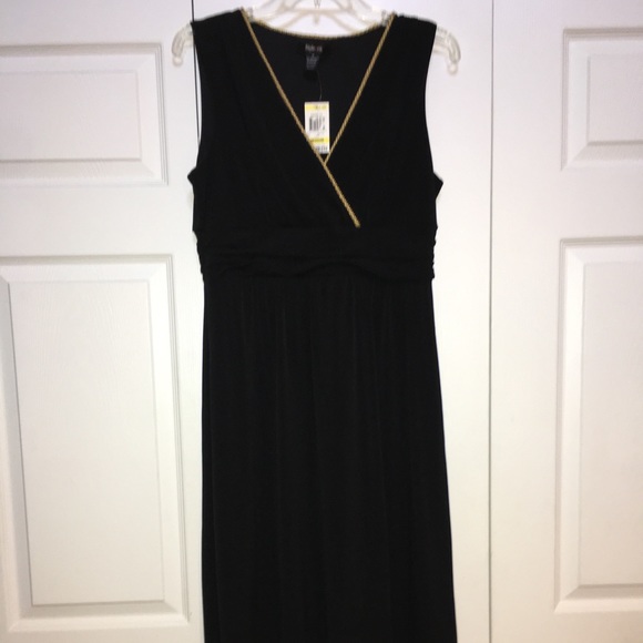 🆕NEW-BLACK DRESS WITH GOLD TRIM ON TOP-GORGEOUS-LIKE NEW-ELEGANT & COMFORTABLE - Picture 4 of 8